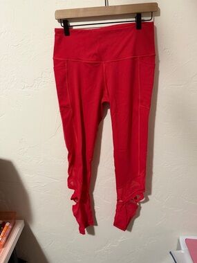 Victoria's Secret Red Active Leggings with Side Pockets and Mesh Cutout Details